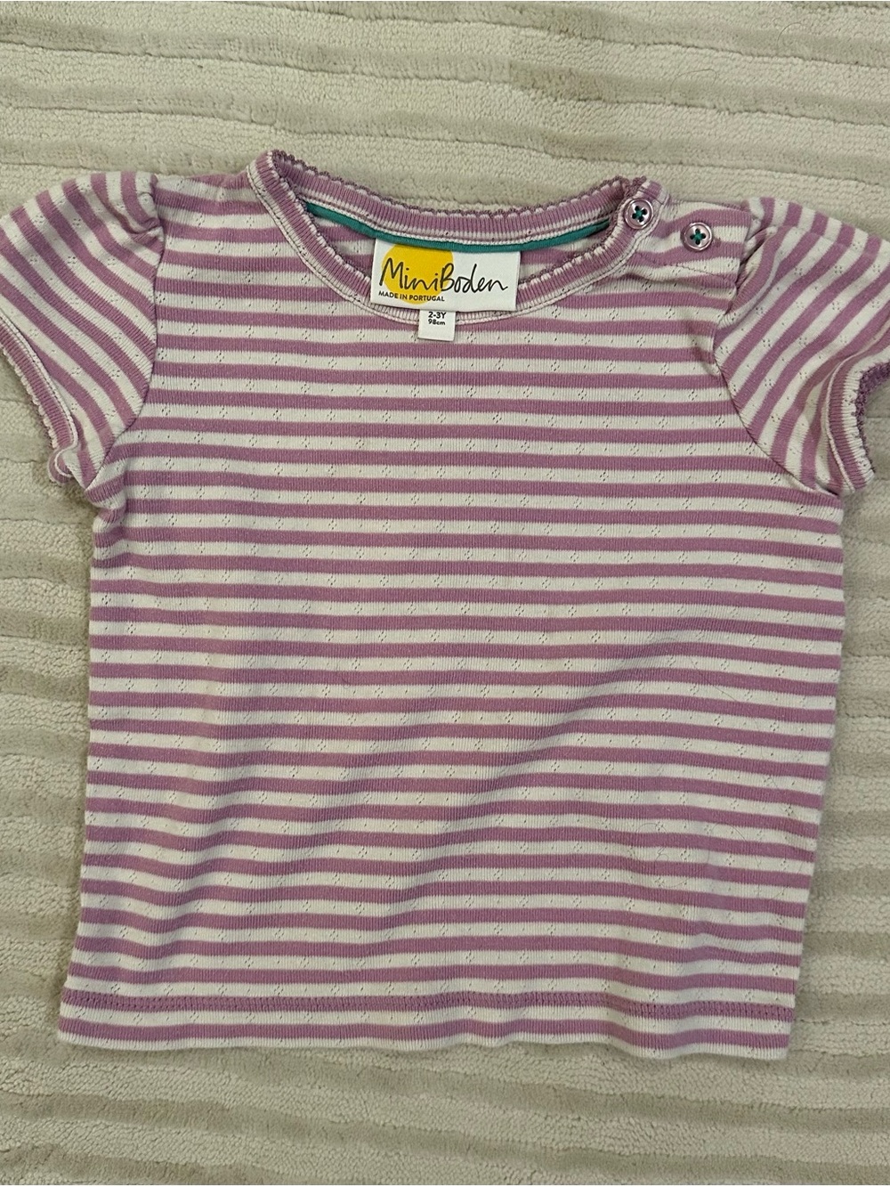 Mini Boden Lavender Pink & White Striped Short Sleeve Tee, 2/3Y